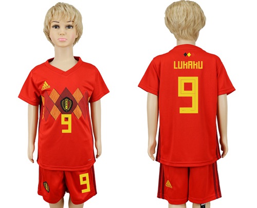 Belgium #9 Lukaku Red Home Kid Soccer Country Jersey